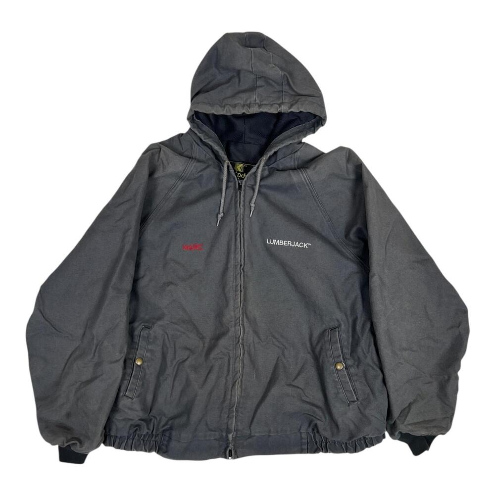 Vintage K-Products Lumberjack Jacket Mens 3XL Gray Hooded Canvas Workwear USA